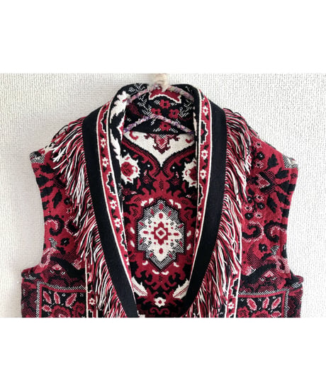 tapestry fringe concho vest