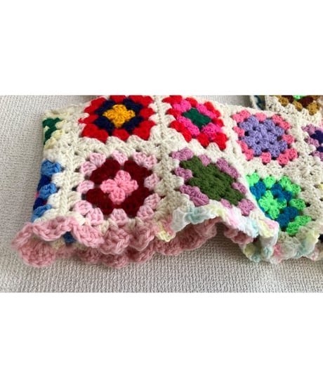 granny square vest white×pink