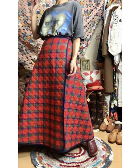 60s quilting plaid wrap skirt