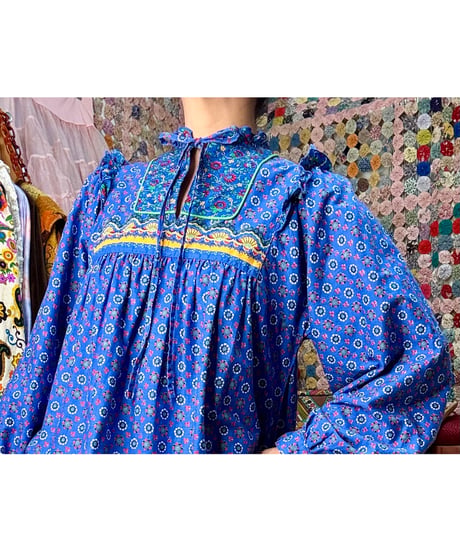 70s botanical print cotton dress