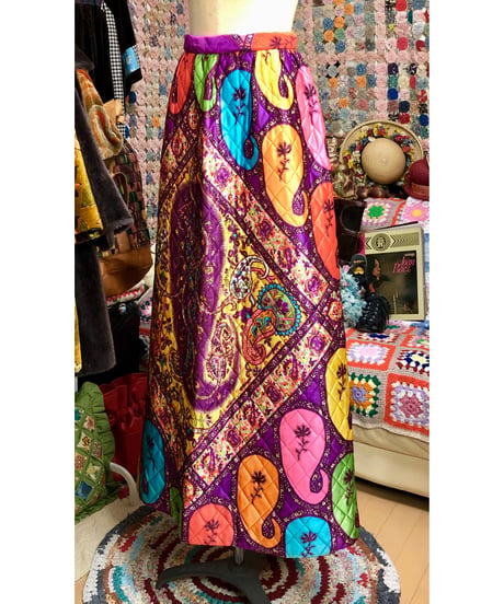 70s paisley quilting skirt
