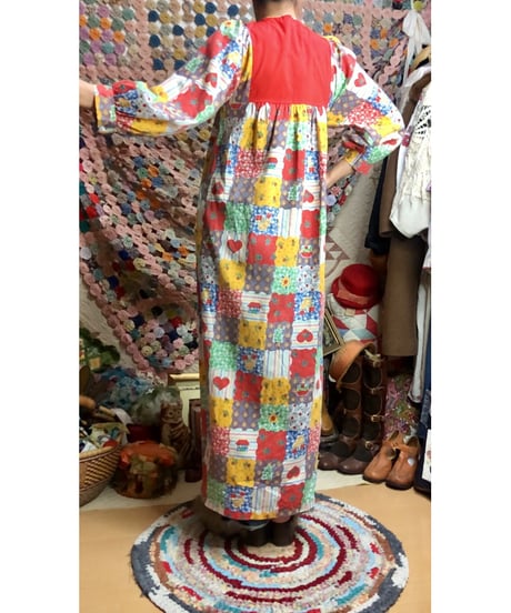 70s patchwork print dress