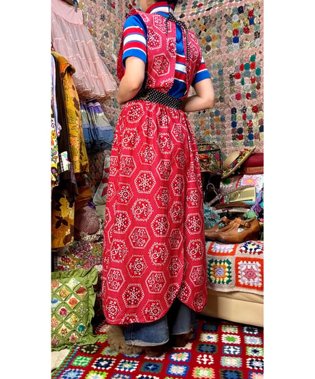 70s design house bandanna print apron dress