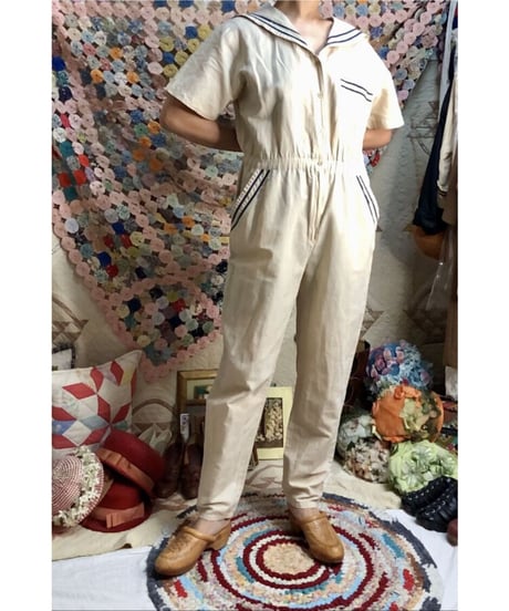 80's sailor collar jump suit