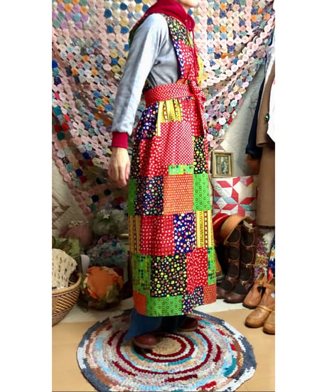 70s patchwork print apron dress