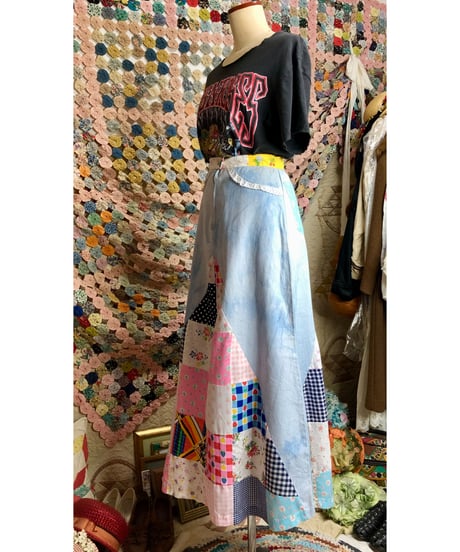70's denim × patchwork skirt