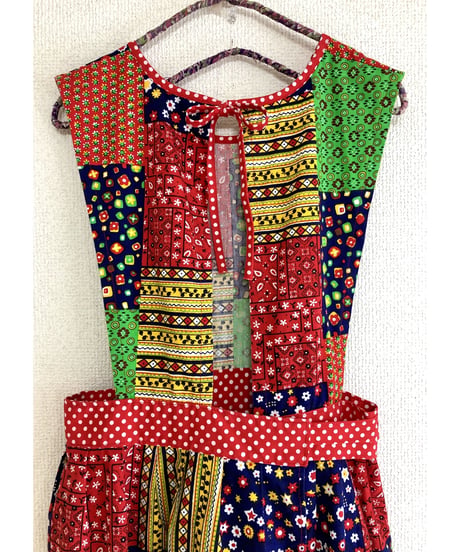 patchwork print apron dress