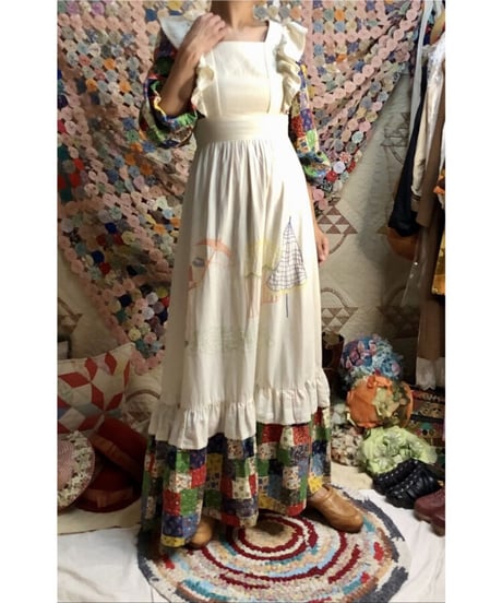 70's patchwork print apron dress
