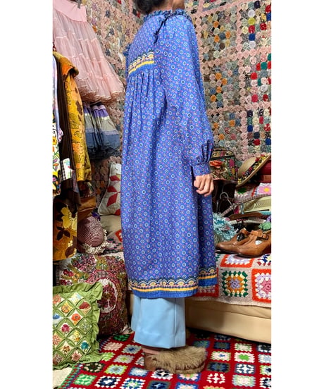 70s botanical print cotton dress