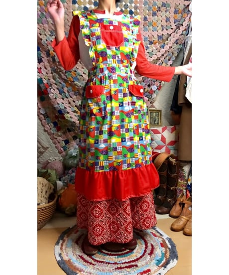 70s patchwork print apron dress