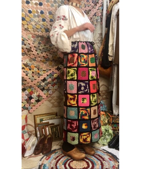 granny square skirt black
