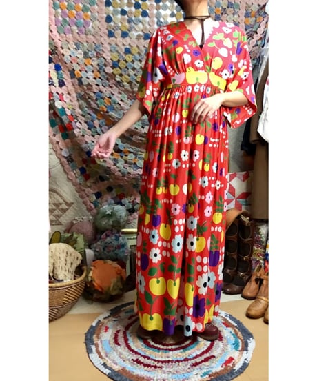 70s fruits and flower dress
