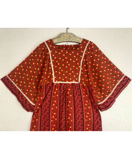 70's flower cotton one-piece