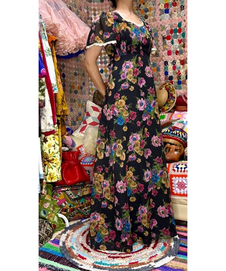 70s flower romantic dress
