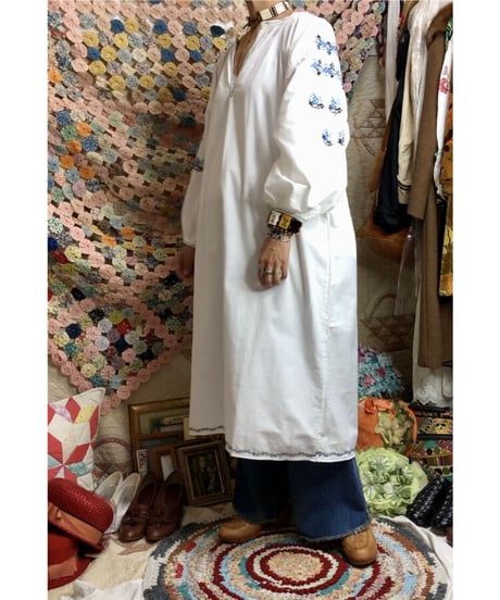 vintage ukrainian embroidered one-piece blue