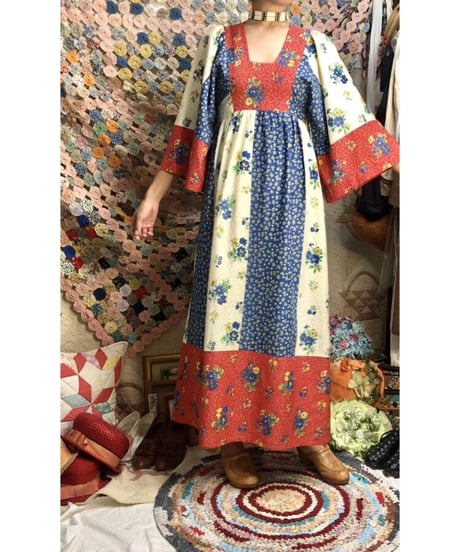 1970's flower batik one-piece