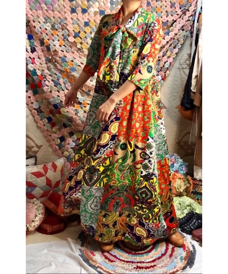 patchwork print paisley dress