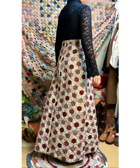 70s  patchwork print quilting skirt