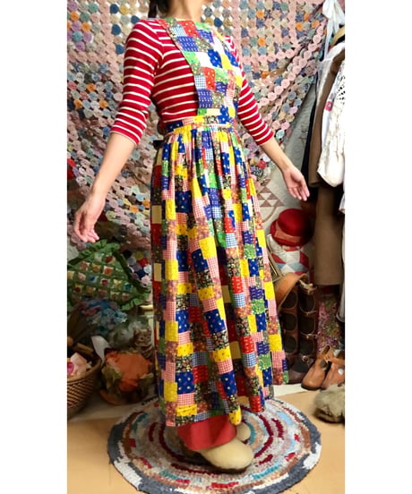 patchwork print apron dress