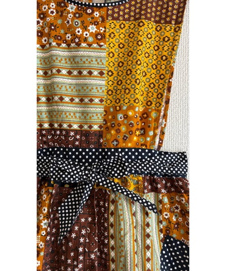 70s patchwork print apron dress