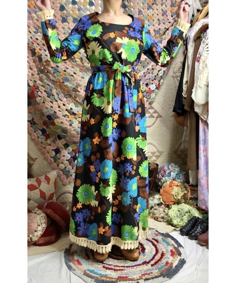 70s flower fringe dress