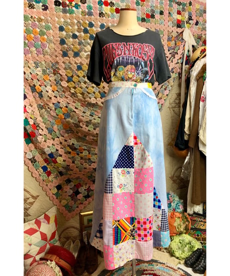 70's denim × patchwork skirt