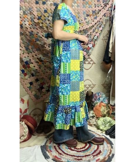 70's patchwork print cotton dress