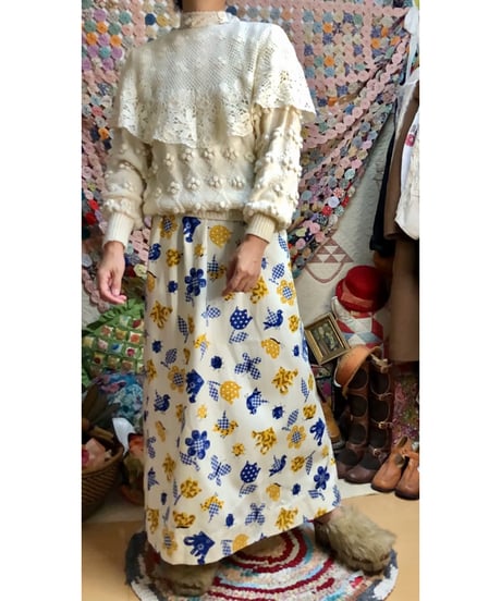 70s butterfly & flower print skirt