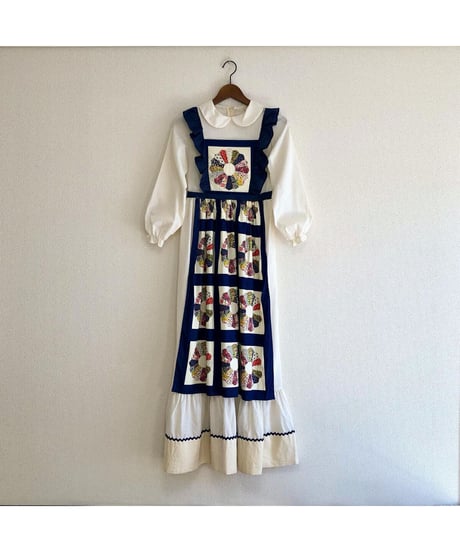 70s patchwork print apron dress