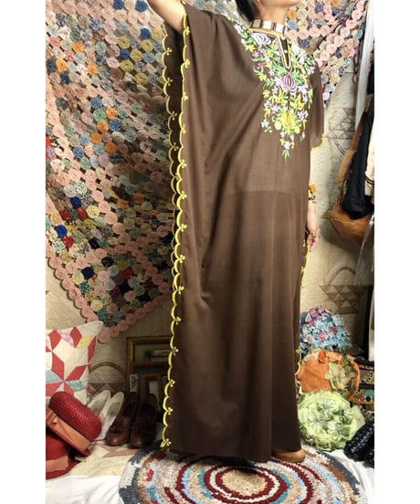 embroidered kaftan print one-piece