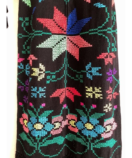 1960-70's hand embroidered cross-stitch flower one-piece