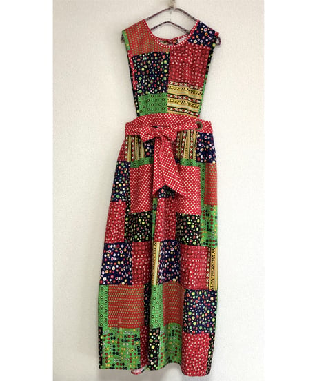 patchwork print apron dress