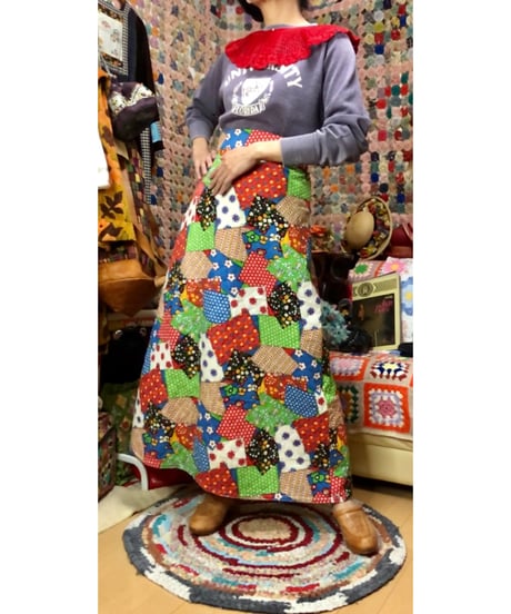 70s patchwork print quilting skirt