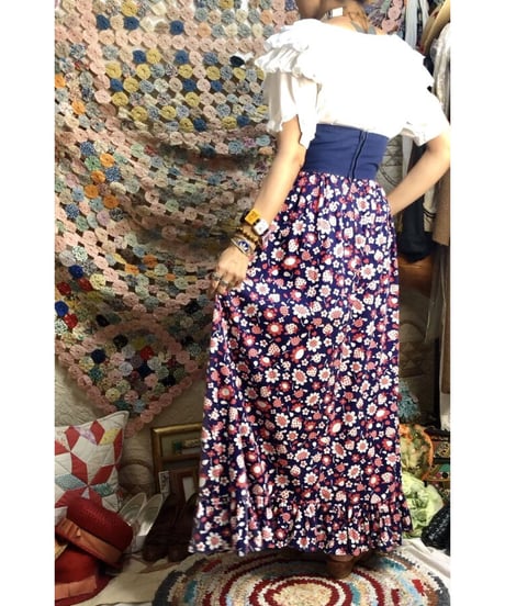 1960-70's pop flower print maxi skirt