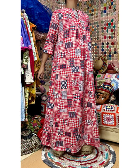70s patchwork print dress