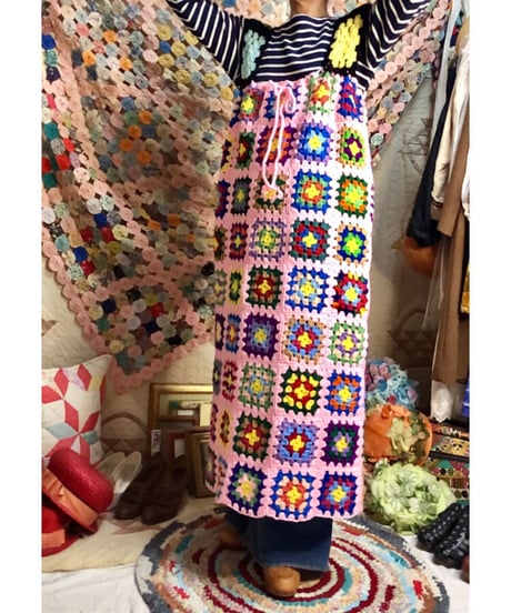 granny square one-piece peach