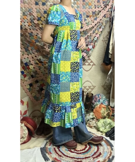 70's patchwork print cotton dress