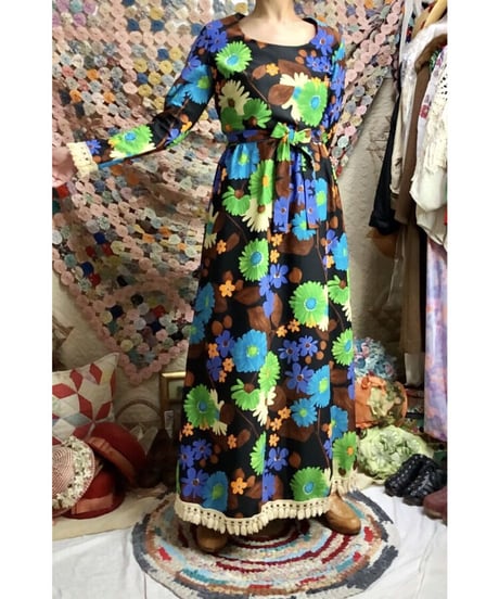 70s flower fringe dress