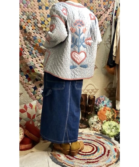 patchwork heart motif quilting jacket