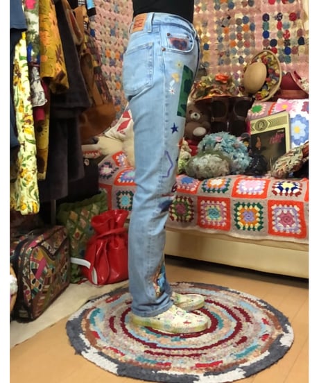 hand painted denim pants