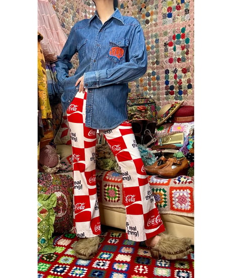 70s coca-cola print cotton pants