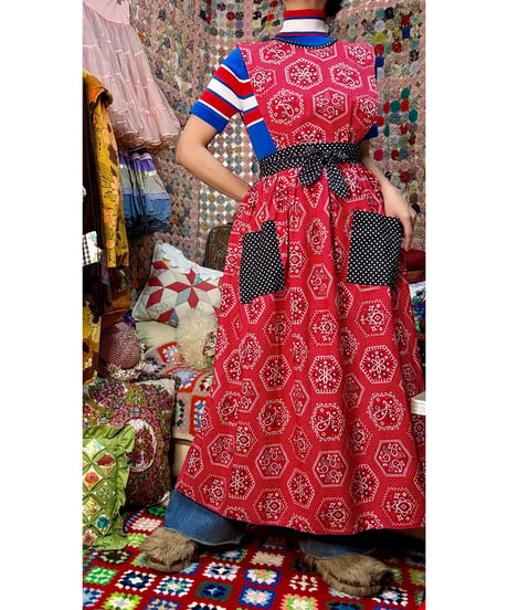 70s design house bandanna print apron dress