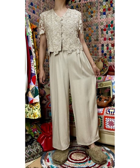 80s cut work lace jump suit
