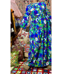 60-70s  balloon sleeve flower hawaiian dress