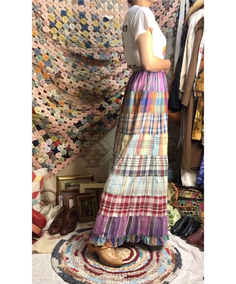 cotton plaid maxi skirt
