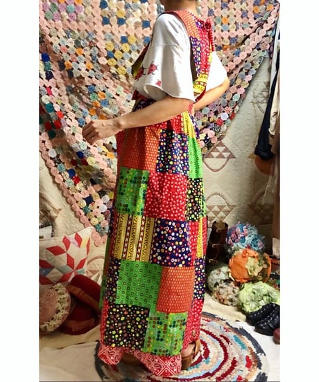 patchwork print apron dress