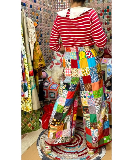 patchwork super wide leg pants
