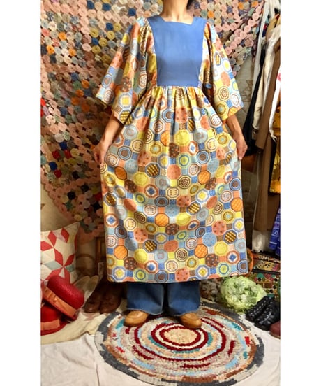 70's patchwork print one-piece ②