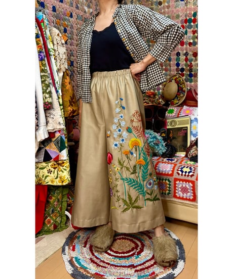 hand embroidered super wide leg pants