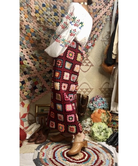 granny square skirt burgundy